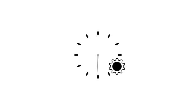 Black color clock icon flat style black background 24 Hour Day Fast Speed. Clock with moving Clock time rotation 360 4k video animation. animated clock on the white screen.