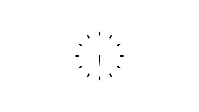 Black color clock icon flat style black background 24 Hour Day Fast Speed. Clock with moving Clock time rotation 360 4k video animation. animated clock on the white screen.