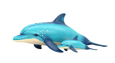 Obraz premium Two Blue Dolphins, Mother and Calf