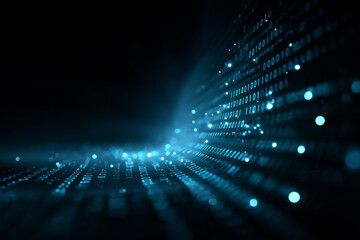 Glowing Blue Binary Code Stream in Futuristic Digital Cyberspace