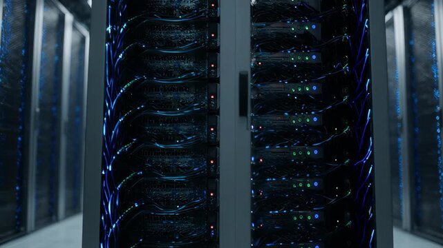 Close up shot of server racks in a modern data center