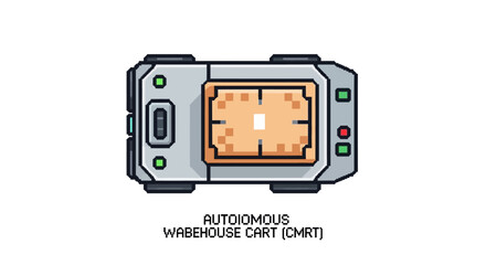 Top-down view of a modern autonomous warehouse cart illustration, showcasing advanced robotic technology for efficient logistics and smart inventory management in a futuristic industrial setting