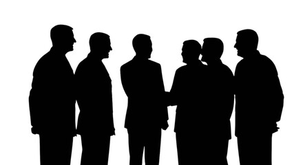 Silhouettes of business people standing and interacting in a group