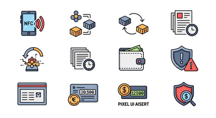 Seamless Payment and Security Icons A Collection of Financial and Digital Transaction Symbols