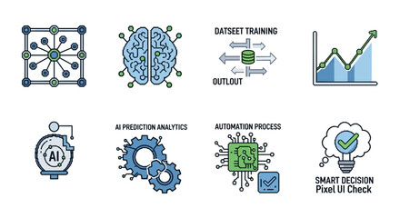 Collection of AI and Data Science Icons for Technology and Business Applications