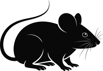 Fototapeta premium Black Silhouette of a Mouse on White Background rodent