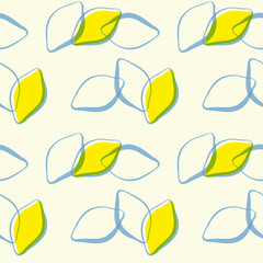 Fototapeta premium Lemons stylized pattern. Blue contour silhouette fruits on light background. 