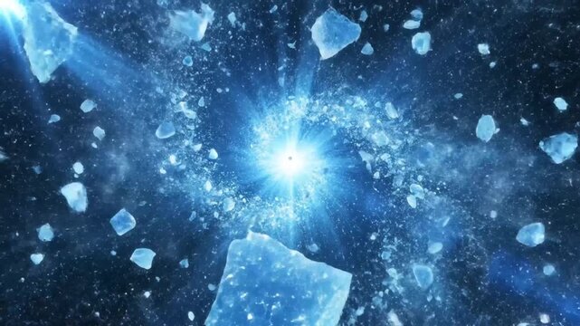 abstract blue explosion debris particles background