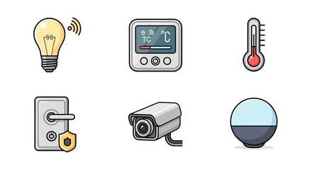 A comprehensive collection of modern smart home technology icons illustrating advanced automation, robust security, and seamless connected living solutions for contemporary intelligent environments