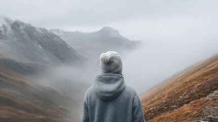ack view of unrecognizable person admiring mountain