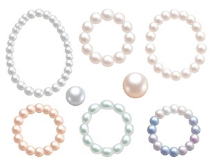 Obraz premium Illustration showcases various pearl jewelry designs, including necklaces and bracelets, alongside individual pearls