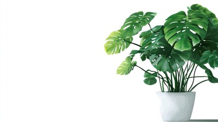 Obraz premium Digital rendering of a vibrant Monstera plant in a white pot against a pure white background