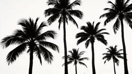 Tropical palm tree silhouettes against bright sky,minimal black and white nature background with exotic summer vacation vibe and botanical landscape concept