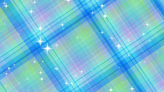 Dazzling blue and green abstract background with shimmering white sparkles over a cool-toned plaid geometric diagonal pattern.
