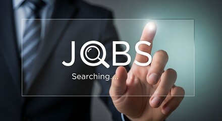 Obraz premium Businessman touching digital screen with jobs search text concept