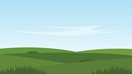 green hills and blue sky. nature landscape cartoon background scene © piggu
