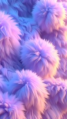 Soft, fluffy, spherical forms with pastel purple and pink hues in a textured abstract view