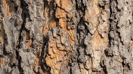 Obraz premium Close-up of tree bark showing rough texture with brown, gray, and tan hues