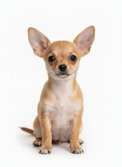 Obraz premium A playful French Bulldog puppy sitting upright with large ears on a plain background from a front viewpoint