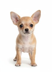 Obraz premium A playful French Bulldog puppy sitting upright with large ears on a plain background from a front viewpoint