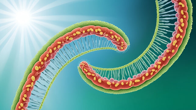 Scientific Illustration of Bacterial Transformation: Neisseria Gonorrhoeae Releasing DNA and Resistance Genes