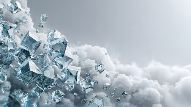 Dynamic cloud of equilateral triangles floating left with varied scale and rhythmic spacing