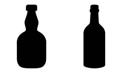 Black silhouette of whiskey and wine bottles. wine bottle vector illustration