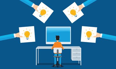 flat vector illustration style  design business team working collaboration and brainstorming  idea  concepts. with people working on a computer  
