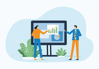 business team meeting presentation marketing graph report and analyze data  information. team working for strategic planning concept.two  business professionals working with digital presentation scree