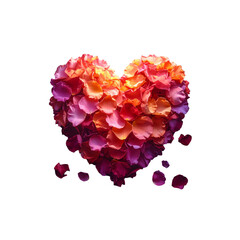 Fototapeta premium Red heart-shaped rose petals on a white background