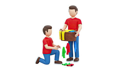 Two cartoon people with laundry basket and clothes