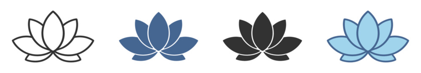Lotus flower outline icon, spa wellness meditation and yoga relaxation symbol on transparent background