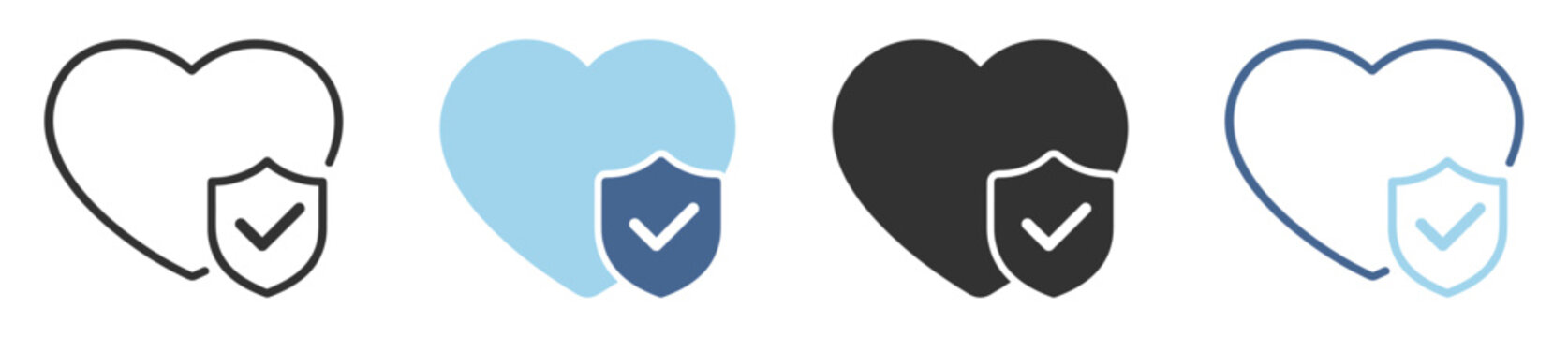 Heart protection icon with shield and checkmark, healthcare insurance and medical safety symbol on transparent background