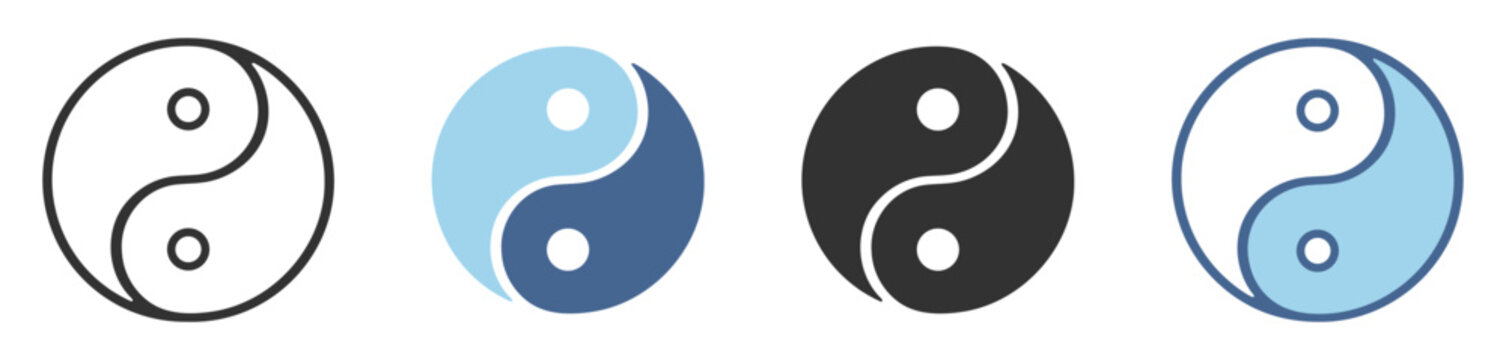 Yin yang symbol icon set, circle balance and harmony sign, taiji philosophy vector illustration isolated on transparent background