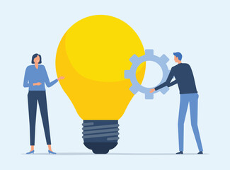 flat vector design concept business team working collaboration for business creative idea and problem solving and strategic planning. 
