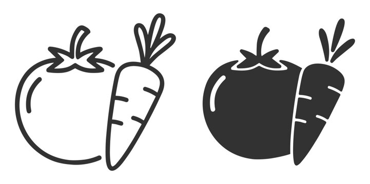 Tomato and carrot vegetables, healthy organic food outline icon isolated on transparent background