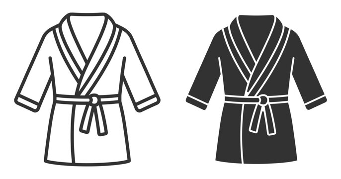 Bathrobe garment with belt, spa and hotel clothing outline icon isolated on transparent background
