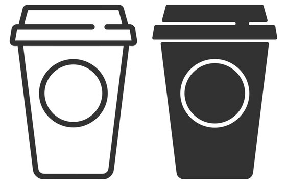 Coffee takeaway cup icon in outline and solid style, paper beverage container with lid for cafe and drink design on transparent background