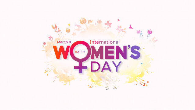 Logo concept for International Women's Day advertising marketing campaign. Flowers background with women singn symble vector illustration.