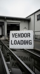 Obraz premium Industrial Vendor Loading Zone Sign Reflecting on Wet Pavement in Warehouse Complex