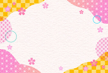 和柄　桜　枠　和風　市松模様　麻の葉　文様　和紙　おしゃれ　和モダン　シンプル　ひな祭り　入学　年賀　キャンペーン　見出し　タイトル　和　素材　Japanese pattern.Spring celebration.Cherry blossoms