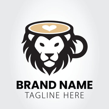 Lion Coffee Cup or Mug logo Vector Template