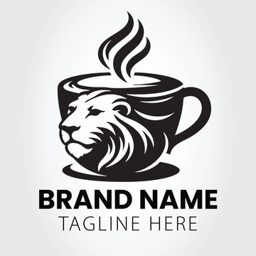 Lion Coffee Cup or Mug logo Vector Template