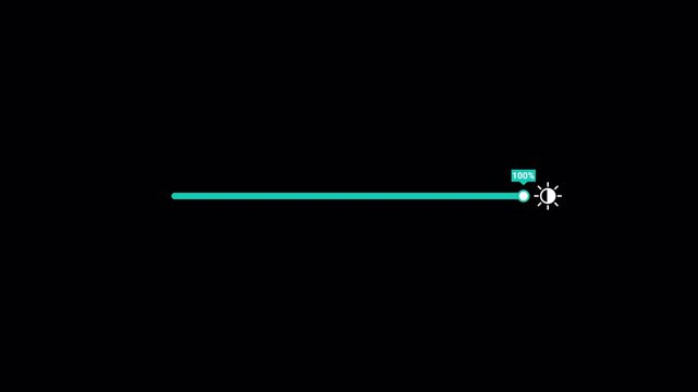 Increasing brightness bar animation on transparent background, Brightness bar increasing from zero percent to hundred percent