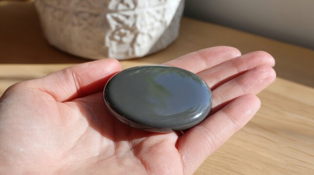 Polished Hema Worry Stone Held in Hand Offering Tactile Comfort and Calm