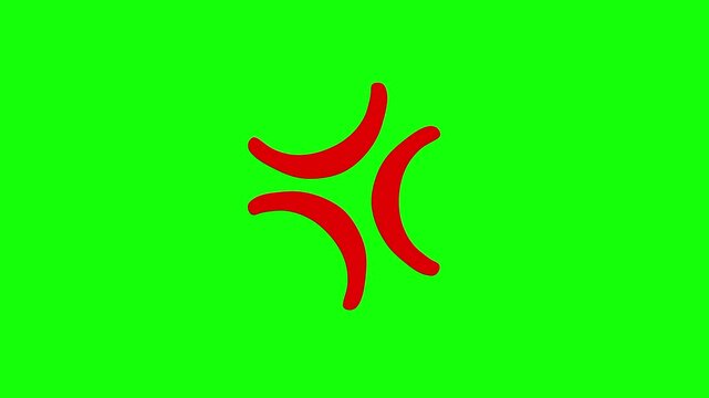 Green screen animation of red angry effect cartoon symbol moving on green screen background.