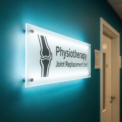 Illuminated Physiotherapy Signage Indicating Joint Replacement Unit With Clinic Interior Details