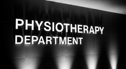 Illuminated Sign Indicating Physiotherapy Department Within a Modern Healthcare Facility