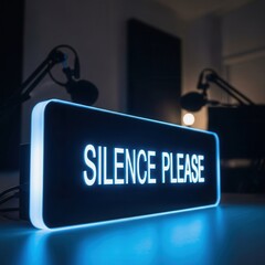 Illuminated Sign Indicating Silence in a Recording Studio, Broadcasting and Podcast Environment