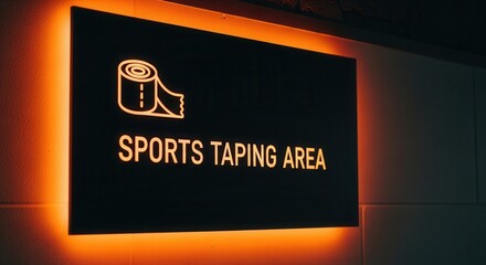 Illuminated Sign Indicating Sports Taping Area With Orange Backlight Displayed